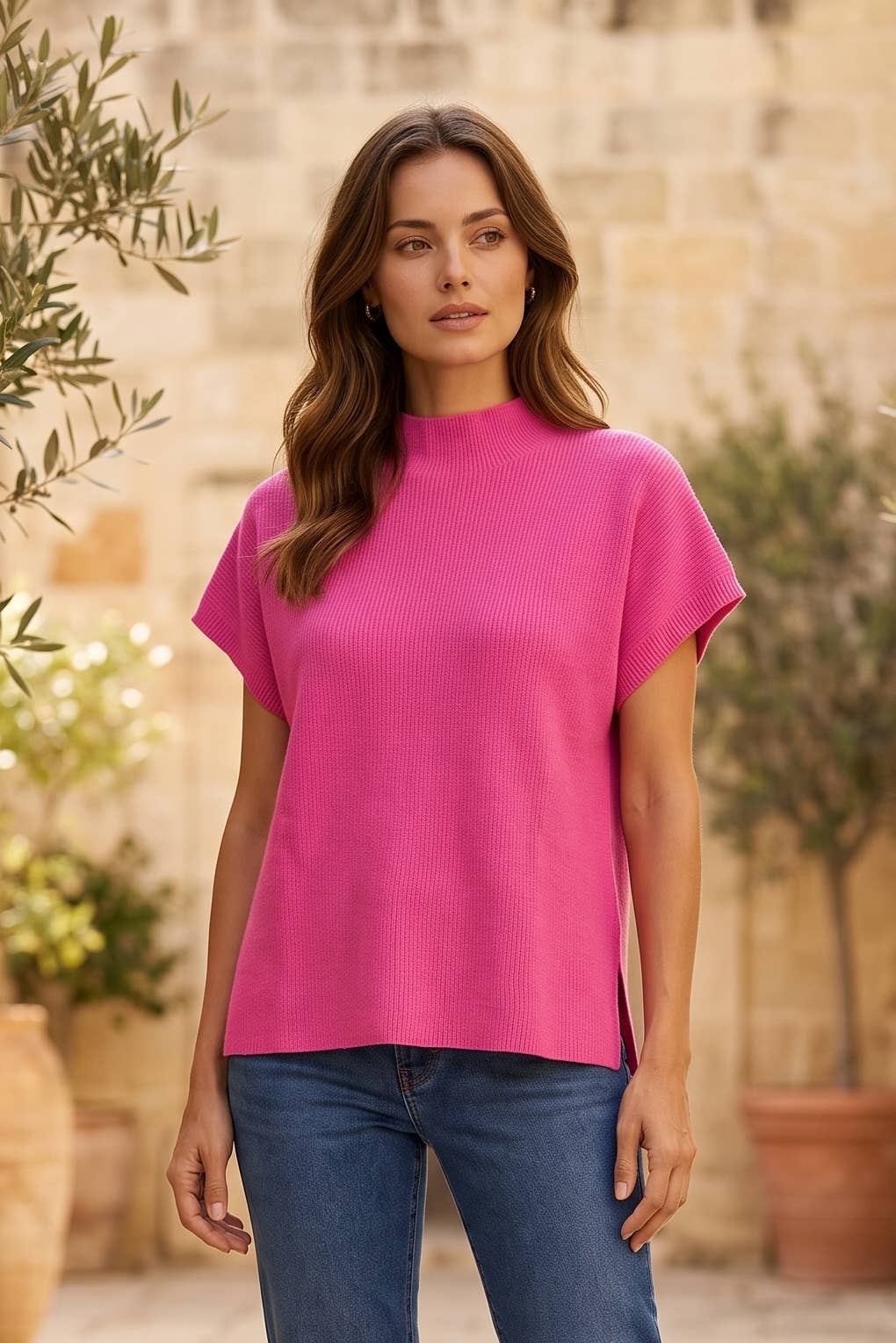 Transitional Mock Neck Sweater: Bubblegum / S