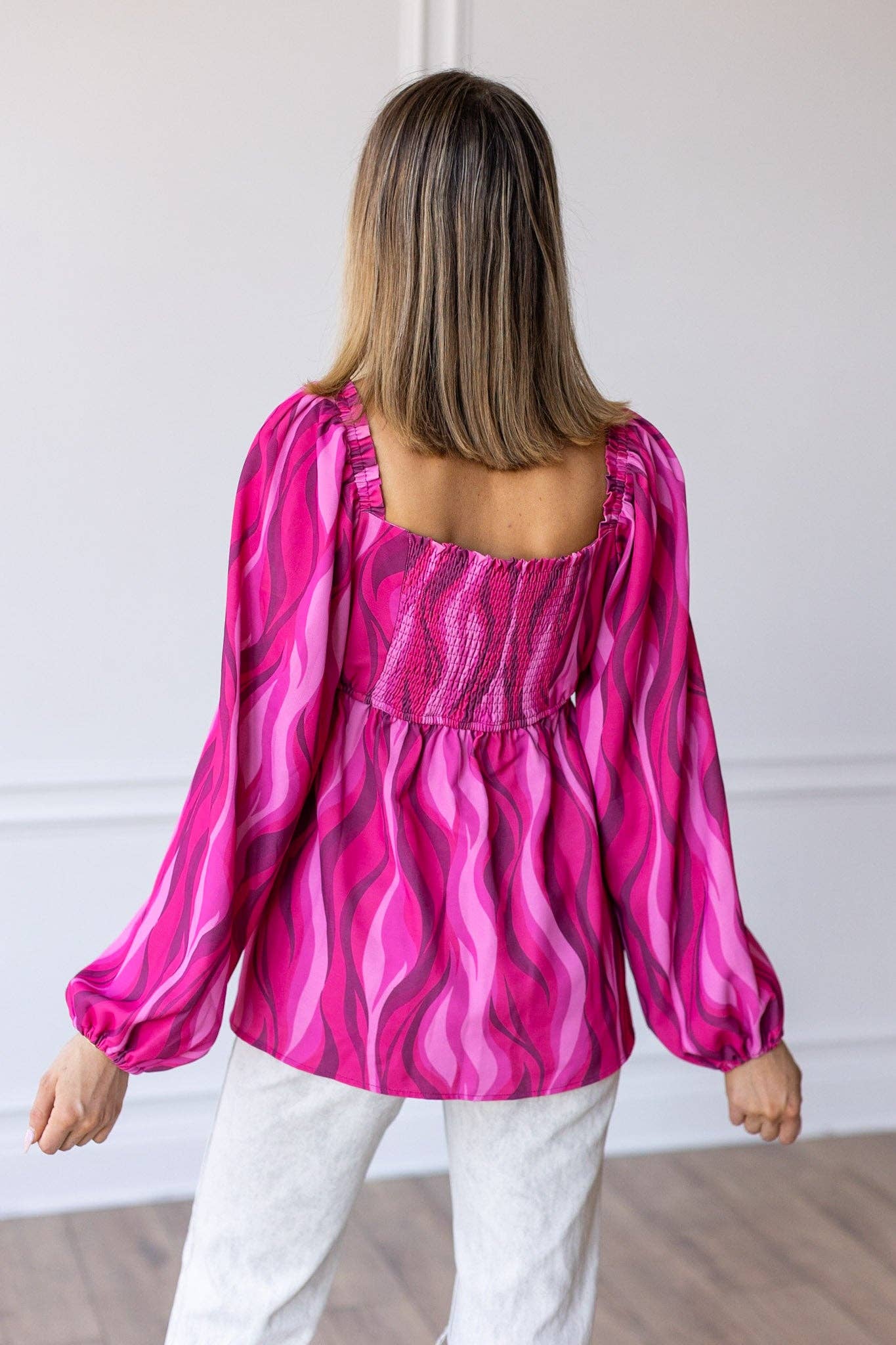 Flirty in Fuchsia Balloon-Sleeve Blouse: Fuchsia / 2X-Large