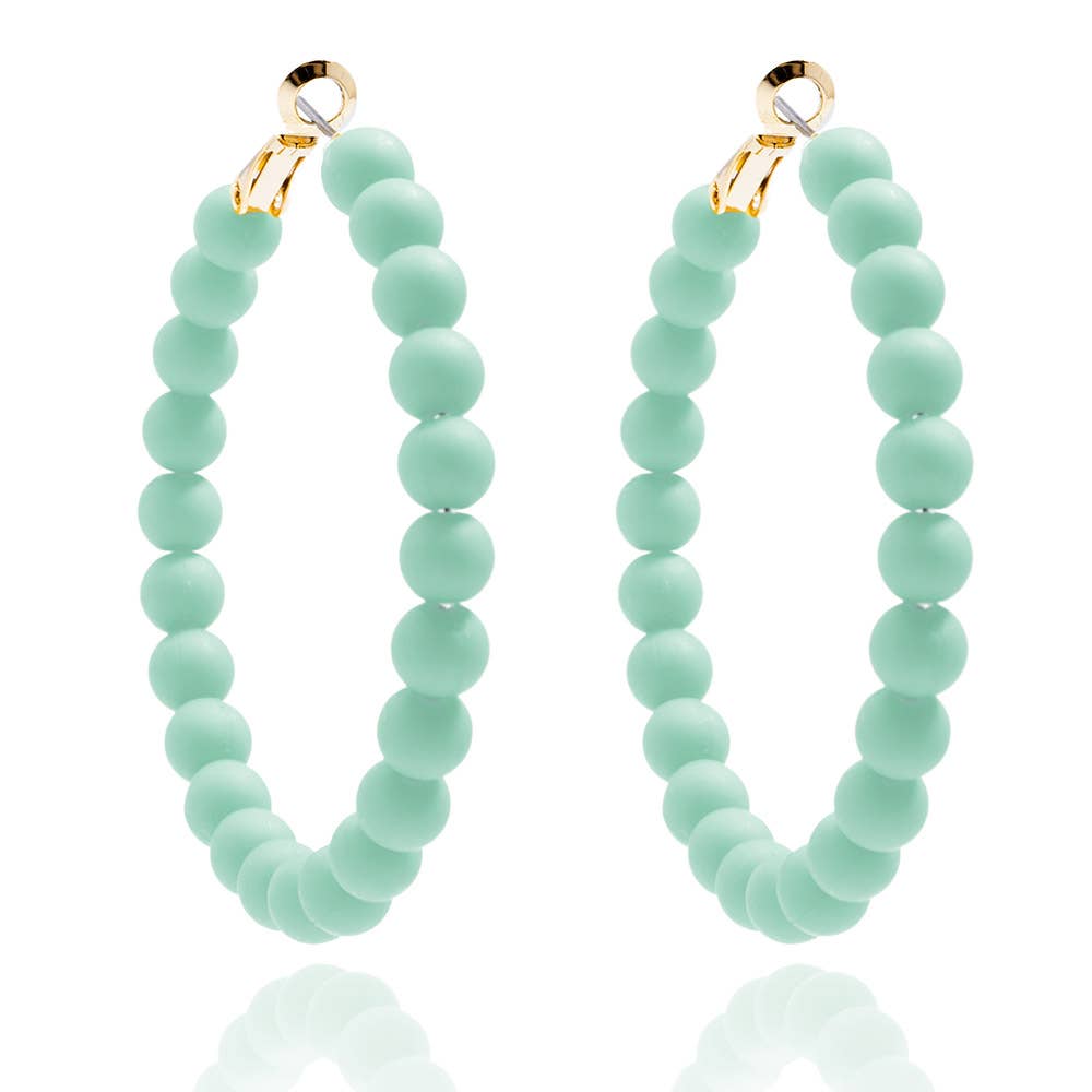 Mint Matte Beaded Hoop Earrings