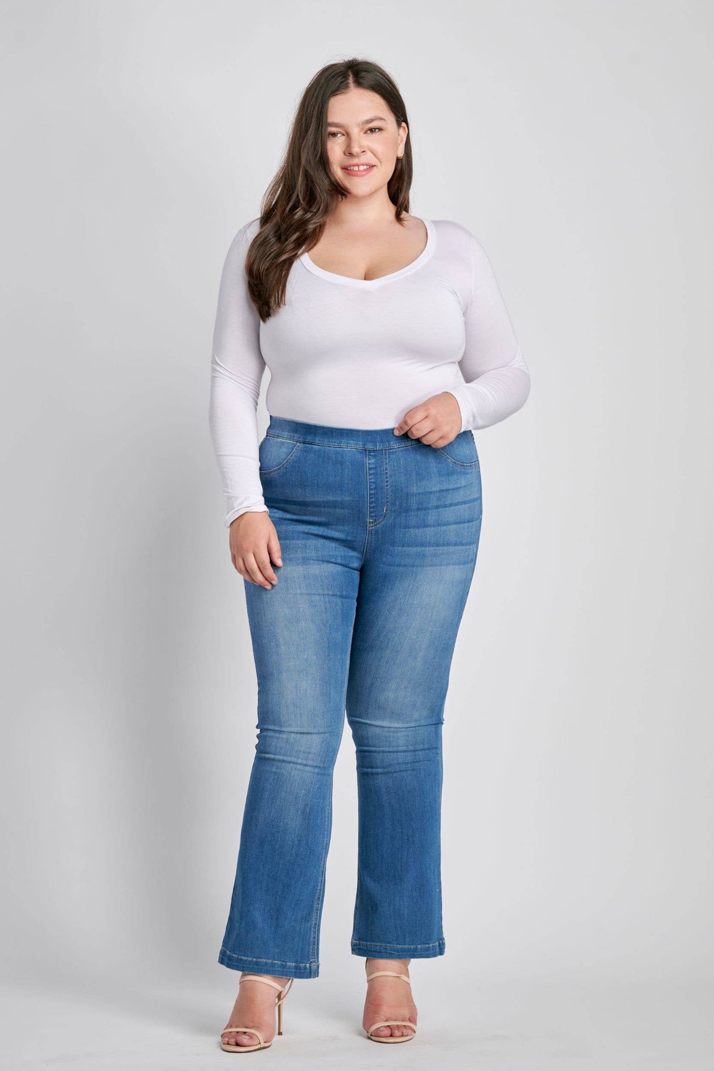 Plus Mid Rise Medium wash Flare Jegging (30") [AB35324MP-30]: 1X
