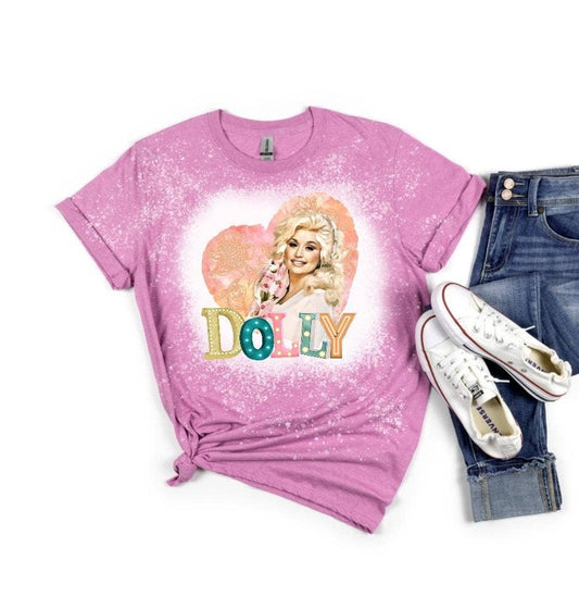 Pink Dolly Heart Bleached Graphic Tee