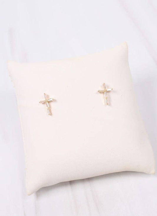 CZ Cross Stud Earring Clear