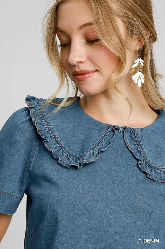 Umgee Ruffle Collar Denim Dress
