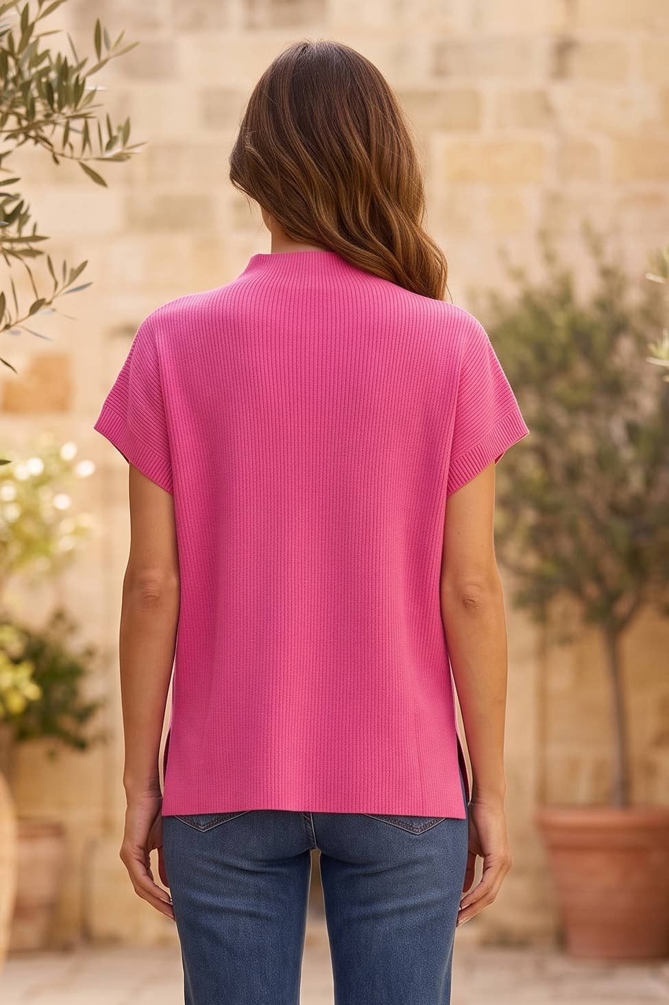 Transitional Mock Neck Sweater: Bubblegum / S