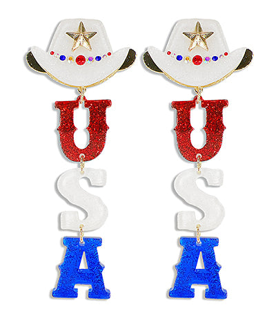 Linked Hat & USA Earrings