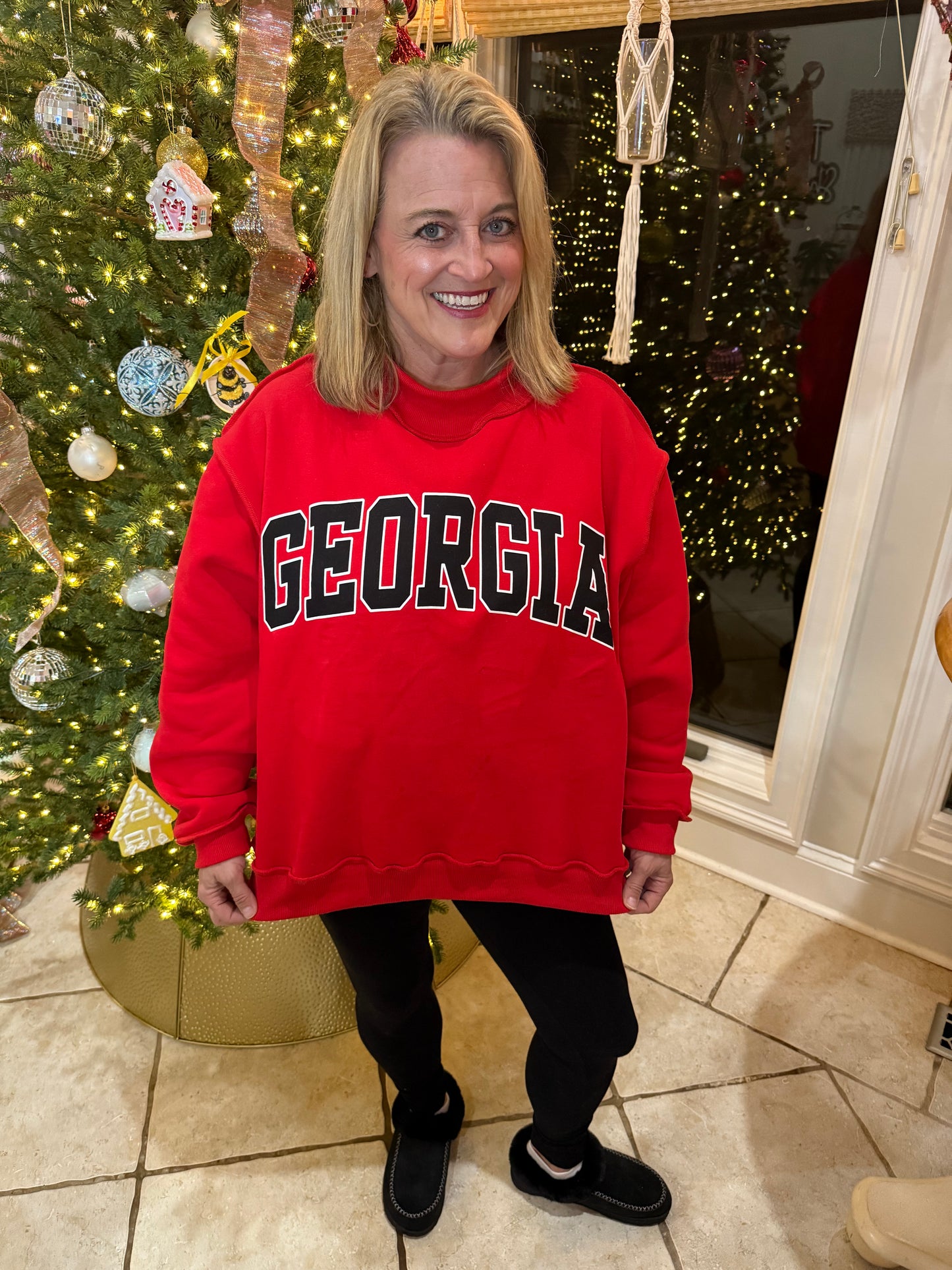 Georgia Mock Neck Red Reversible Sweatshirt