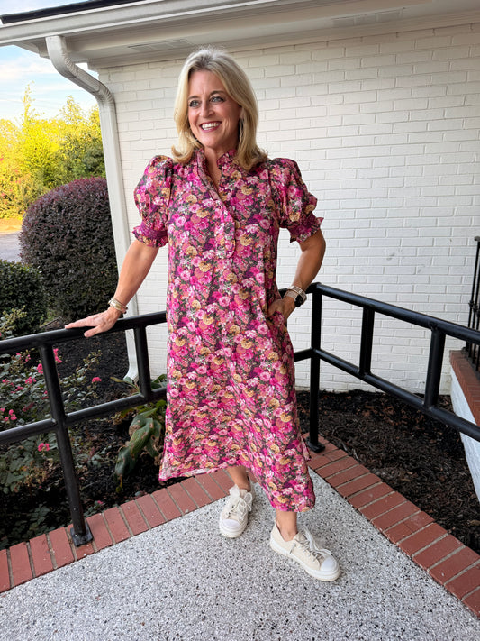 Autumn in Bloom Floral Midi Dress