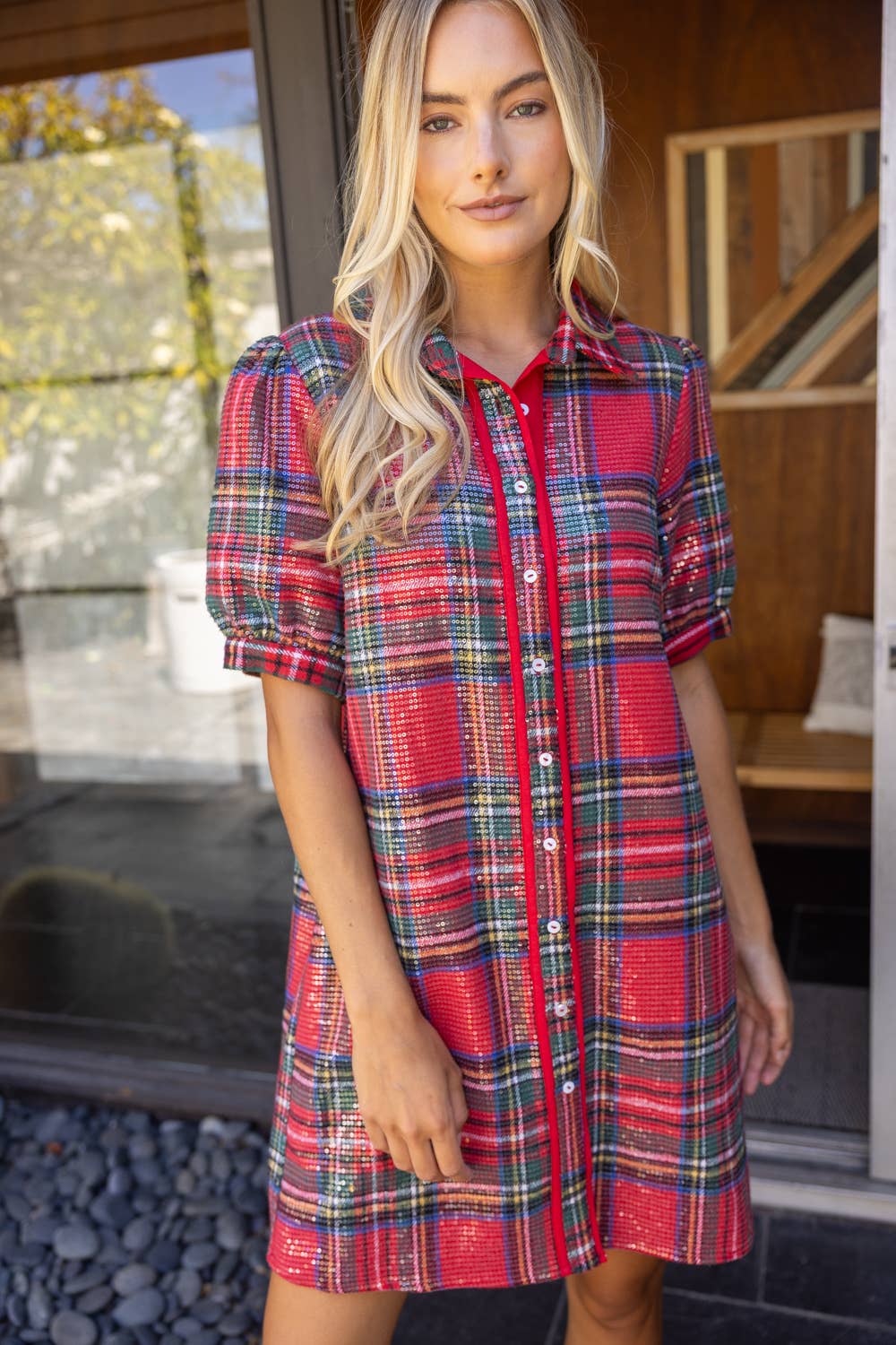 Merry & Bright Plaid Sequin Dress