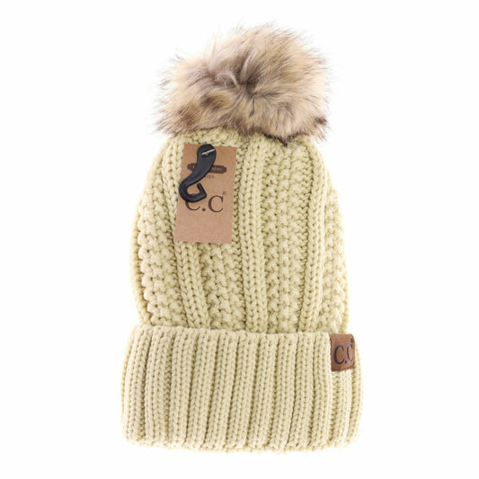 Lemonade Fuzzy Lined Fur Pom CC Beanie