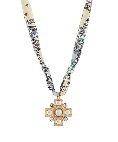 Geometric Cross Scarf Necklace