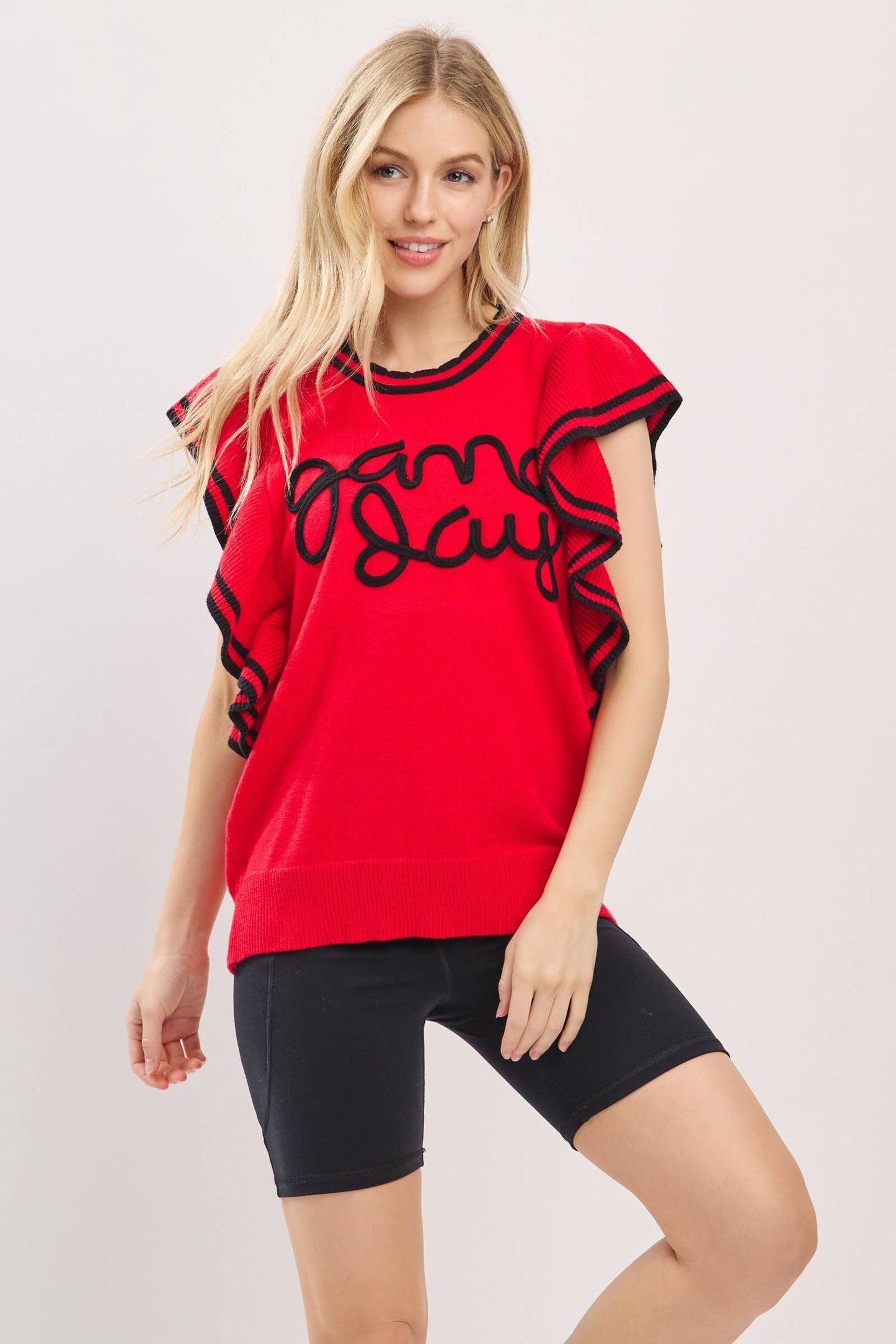 Game Day Spirit Ruffle Knit Top