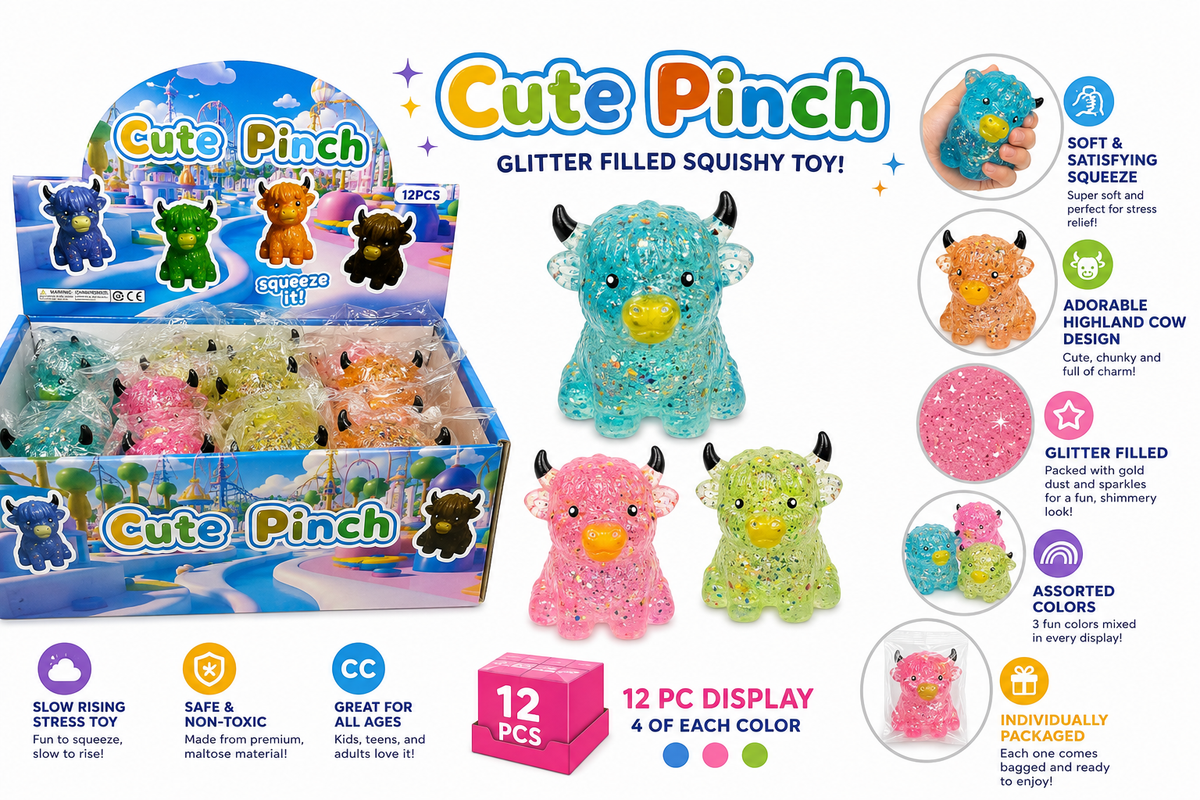 Cute Pinch Glitter Highland Bull Squishy MSS11