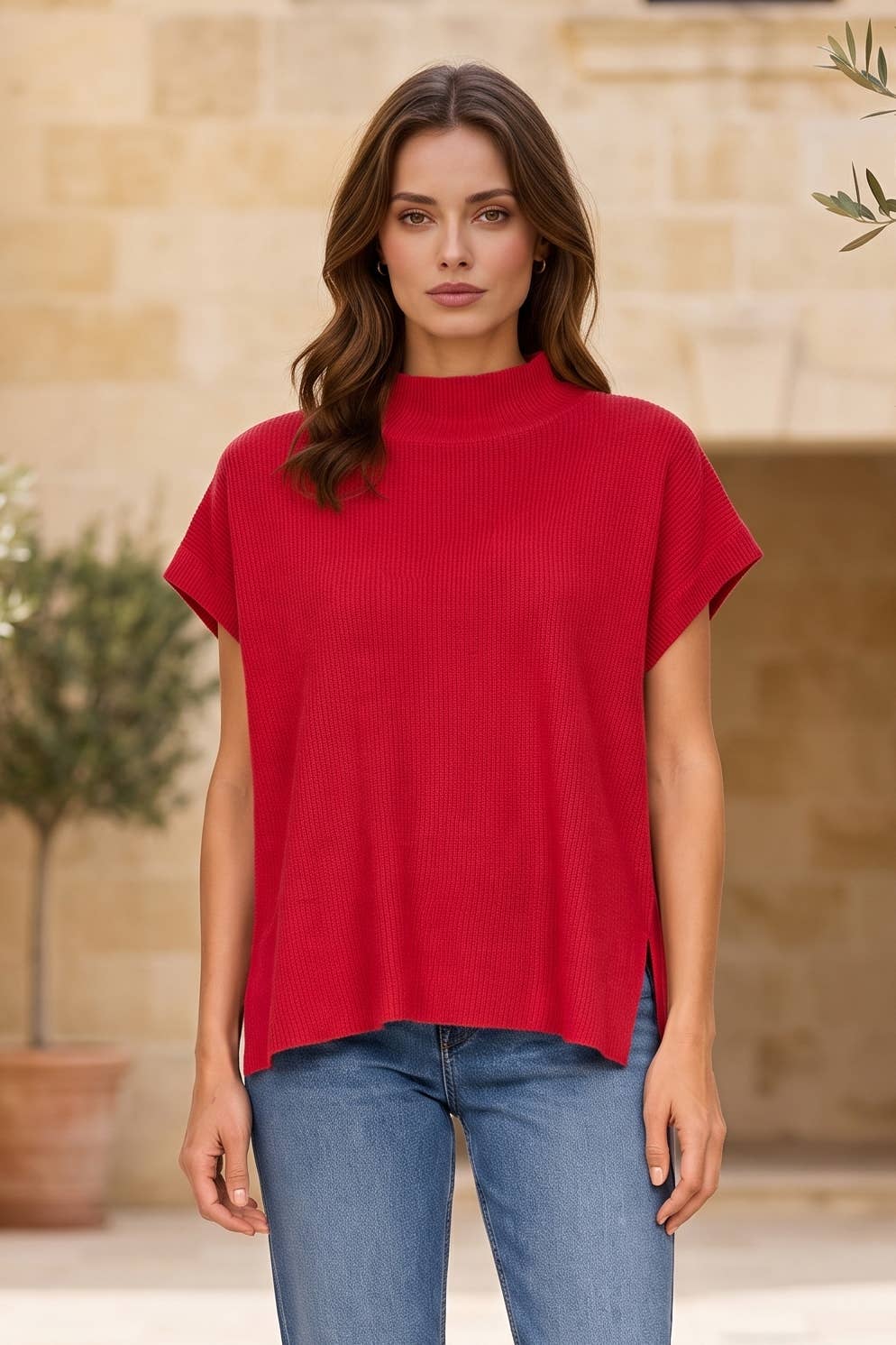 Transitional Mock Neck Sweater: Bubblegum / S