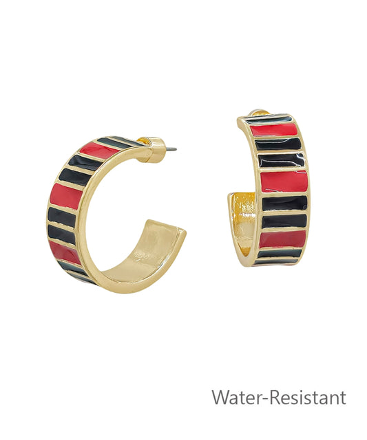 Red & Black Enamel Hoop Earrings
