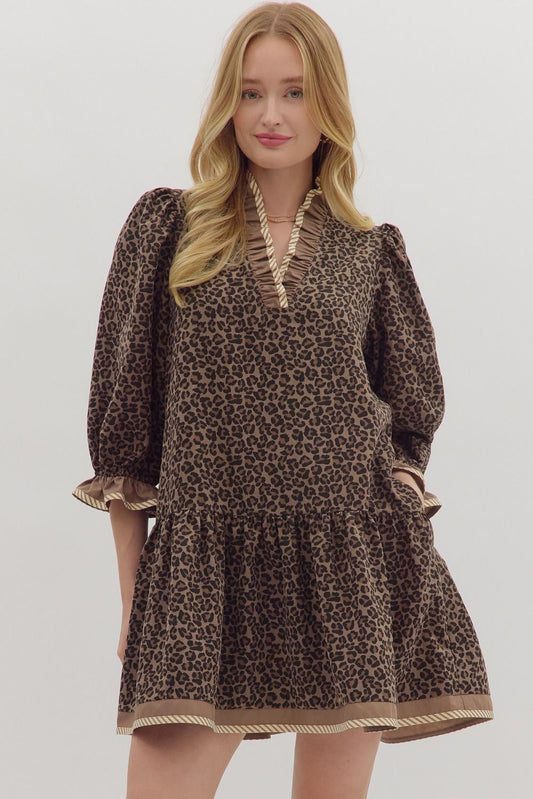 Wild Luxe in Mocha Leopard Ruffle Dress
