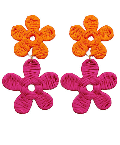 Raffia Flower 2 Drop Earrings