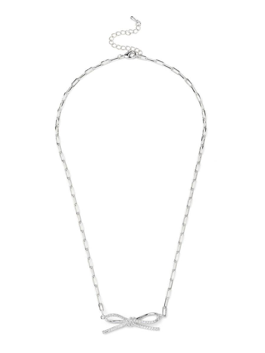 Pavé Bow Charm Short Necklace: GD/CLR
