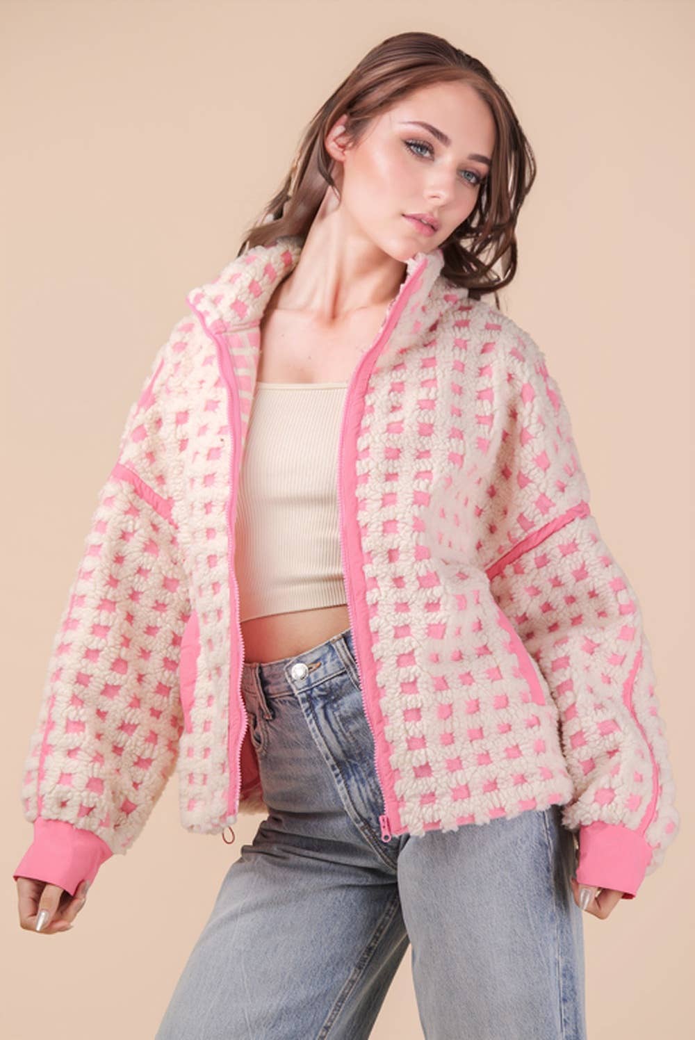 💖 Sweetheart Check Fleece – Pink