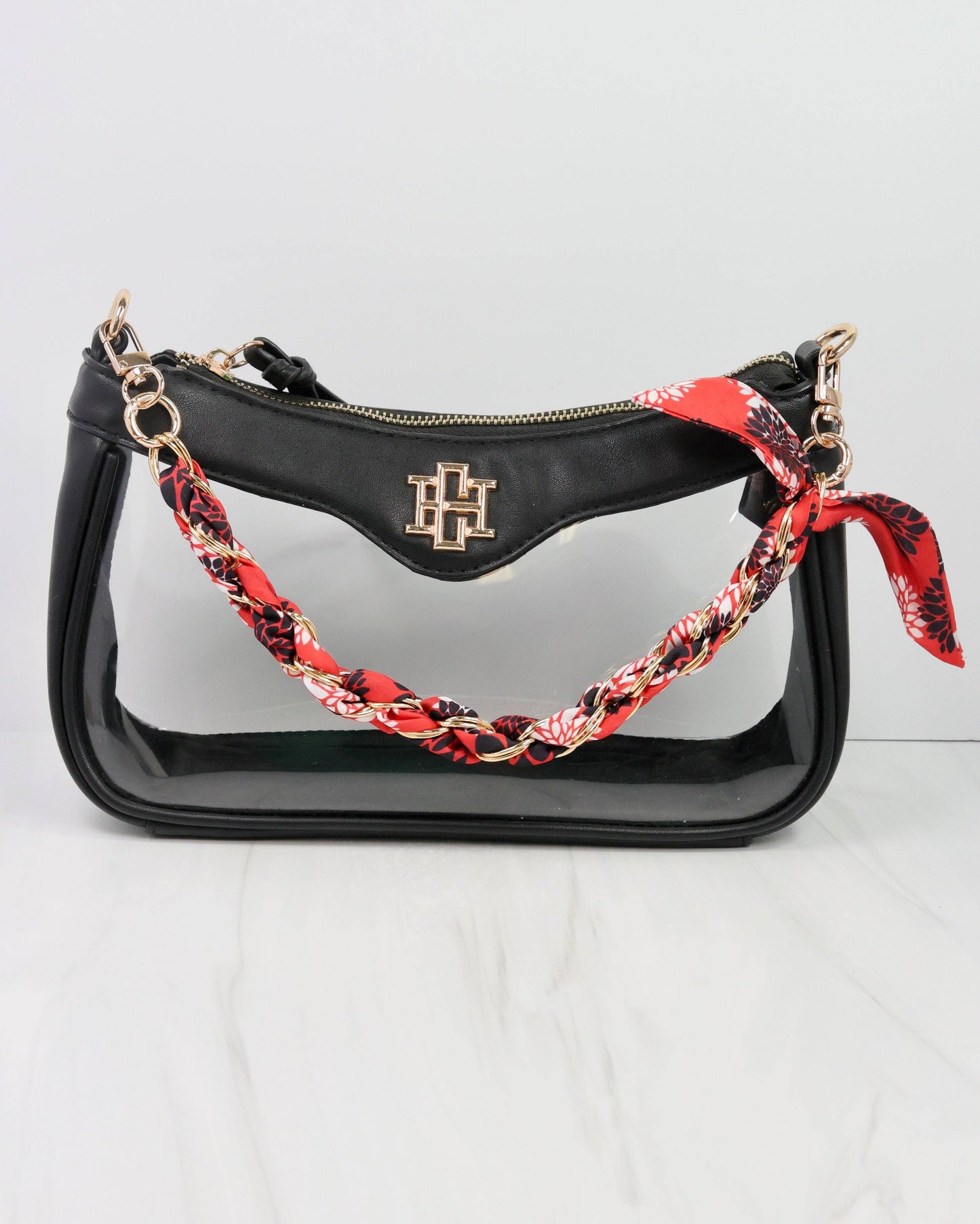 Serafina Scarf Purse Chain Black & Red Floral