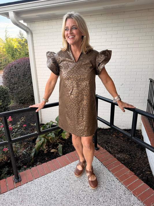 Wild at Heart Metallic Leopard Shift Dress