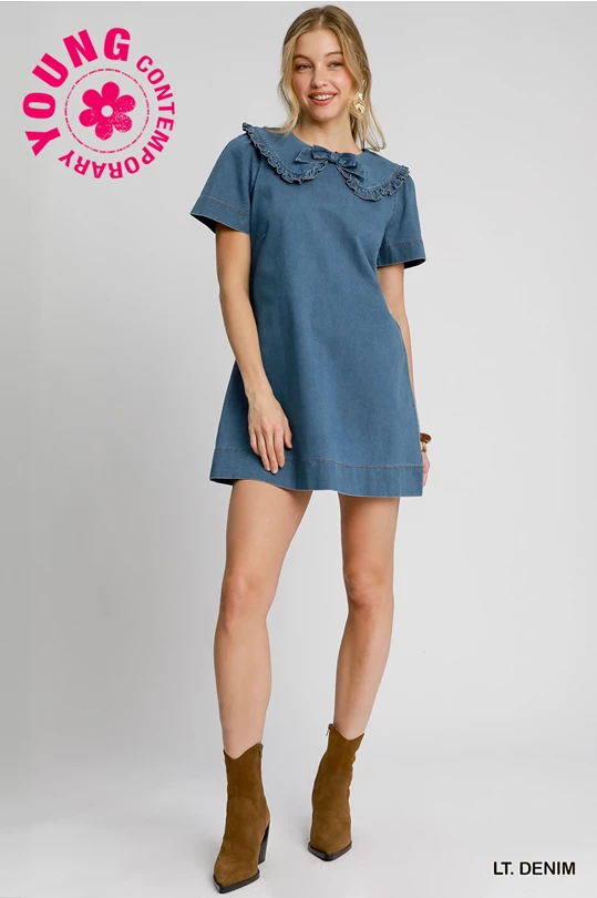 Umgee Ruffle Collar Denim Dress