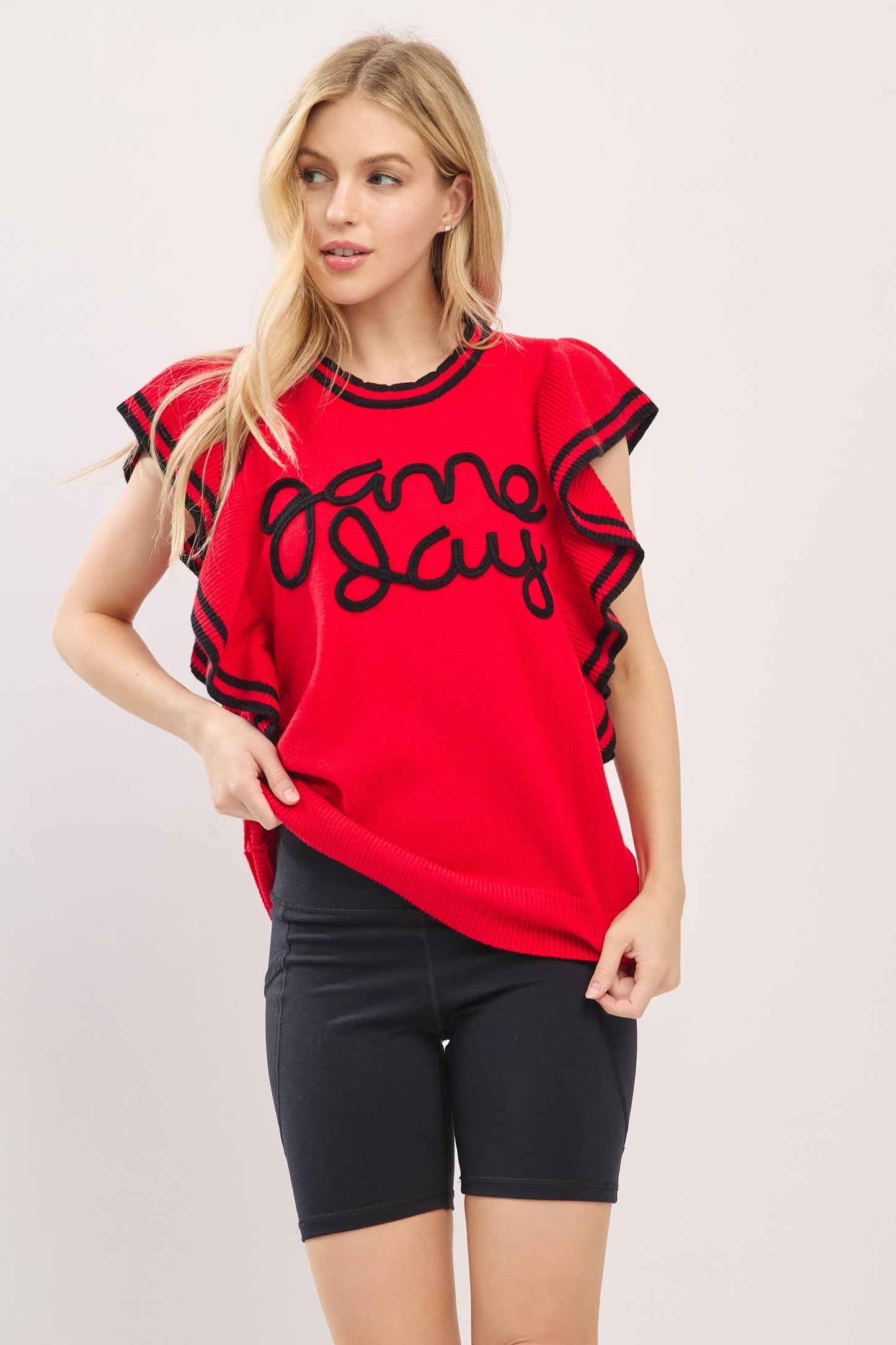 Game Day Spirit Ruffle Knit Top