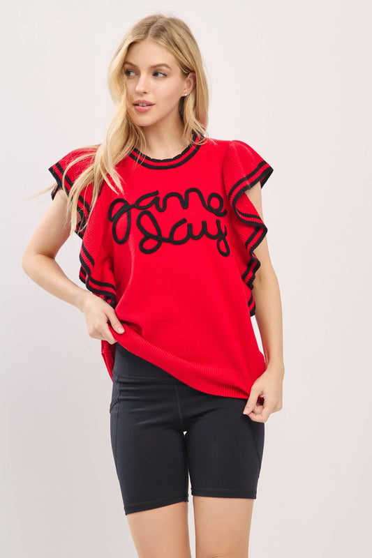 Game Day Spirit Ruffle Knit Top