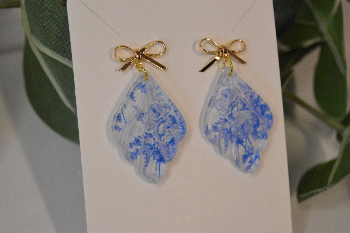 Blue Chinoiserie Earrings, Drop Earrings, Dangle Earrings, S