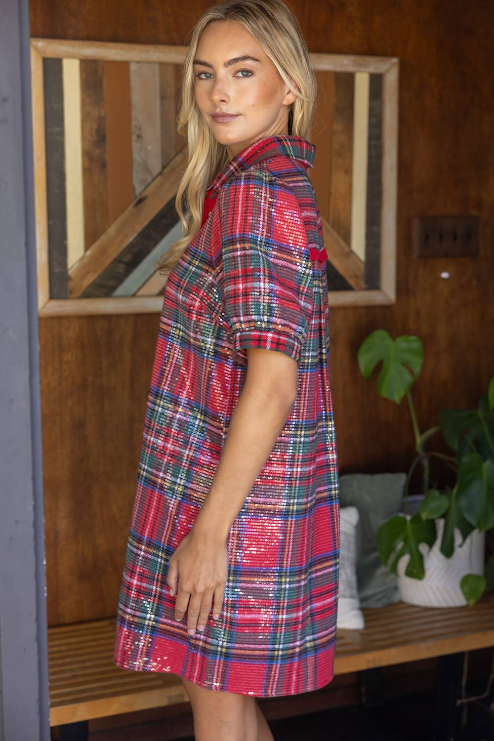 Merry & Bright Plaid Sequin Dress