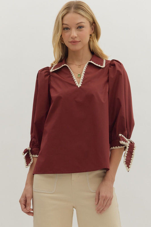 Burgundy Belle Trim Blouse