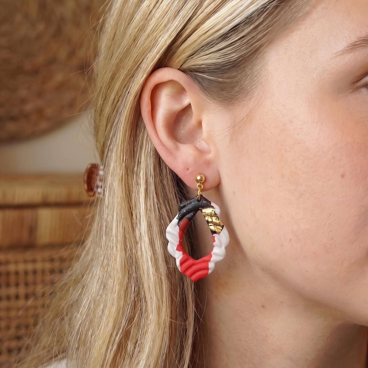 Red and Black Terrazzo Gameday Teardrop Dangle Earrings
