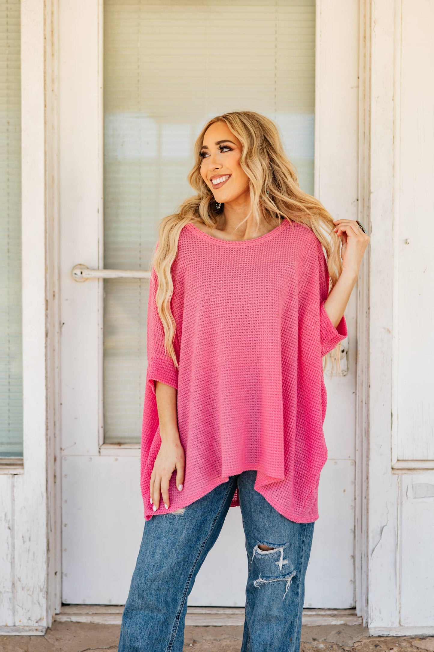 Crochet Oversized Relaxed Fit Poncho Top: NAVY / S/M