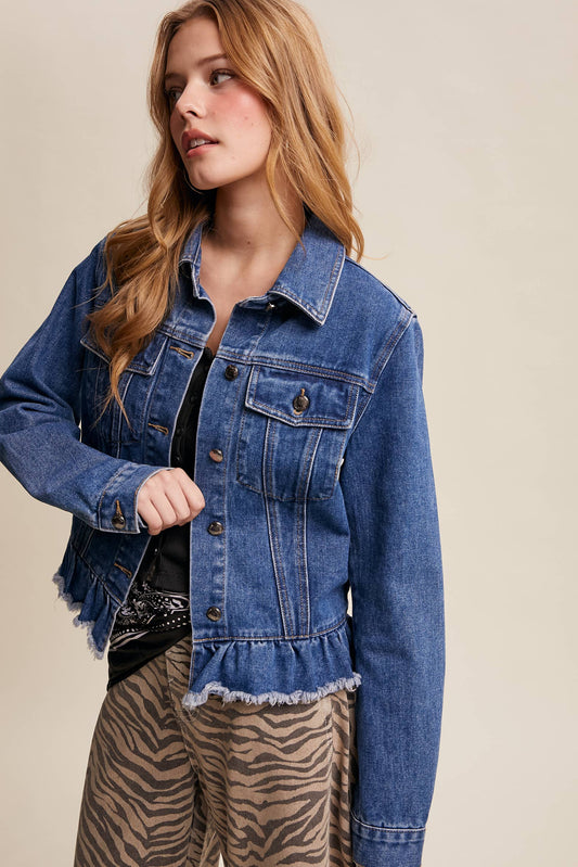 Boho Ruffle Hem Denim Jacket