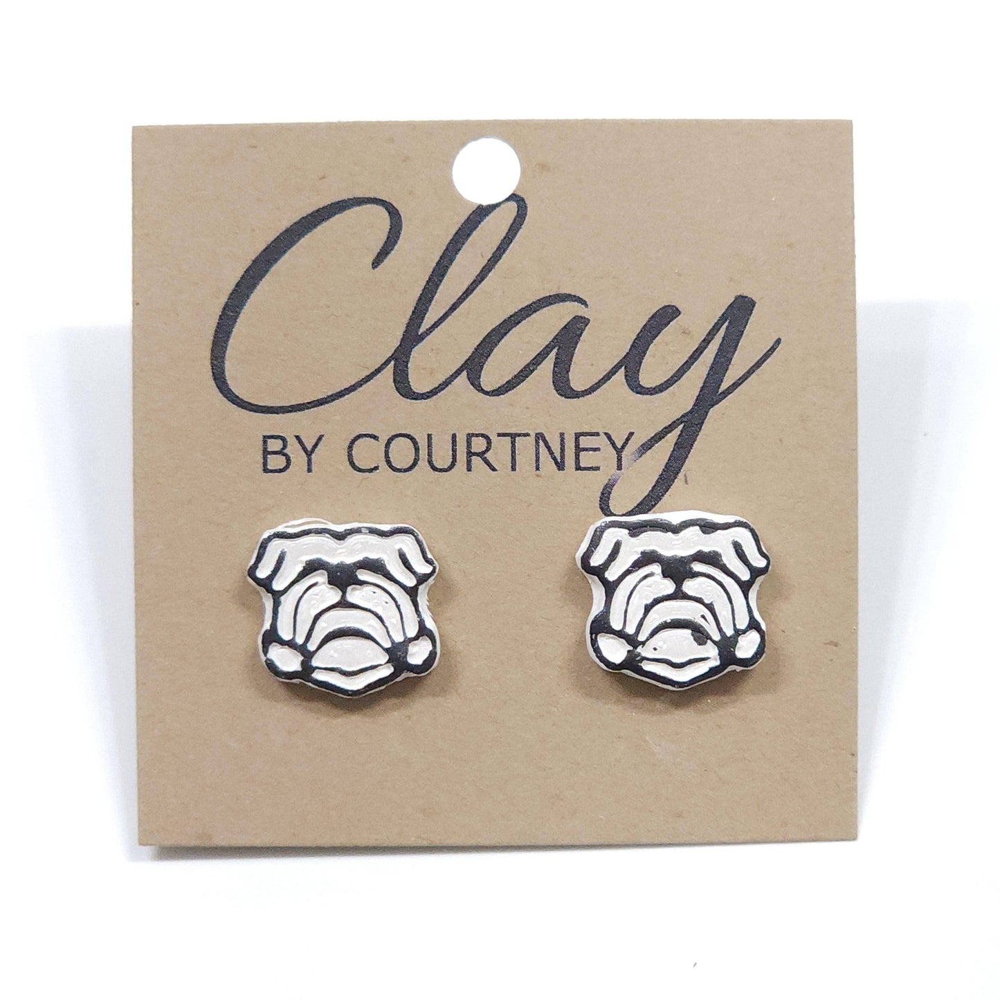 White and Gold Bulldog Earrings: Gold
