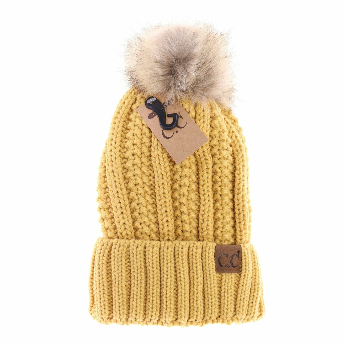Lemonade Fuzzy Lined Fur Pom CC Beanie