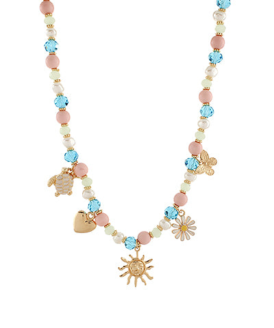 Sunburst & Multi Charm Bead Necklace