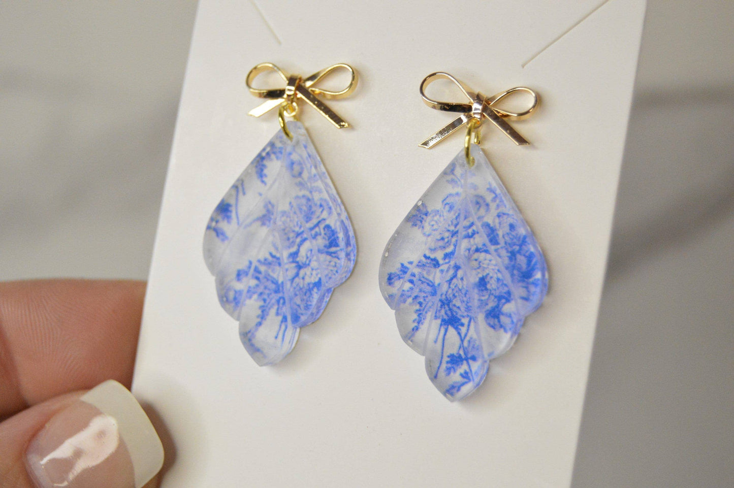 Blue Chinoiserie Earrings, Drop Earrings, Dangle Earrings, S