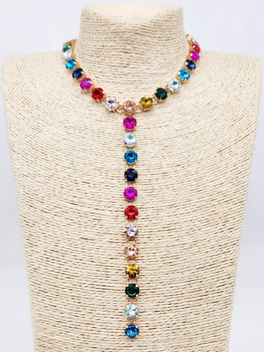 Multi Crystal Y Drop 20” Necklace