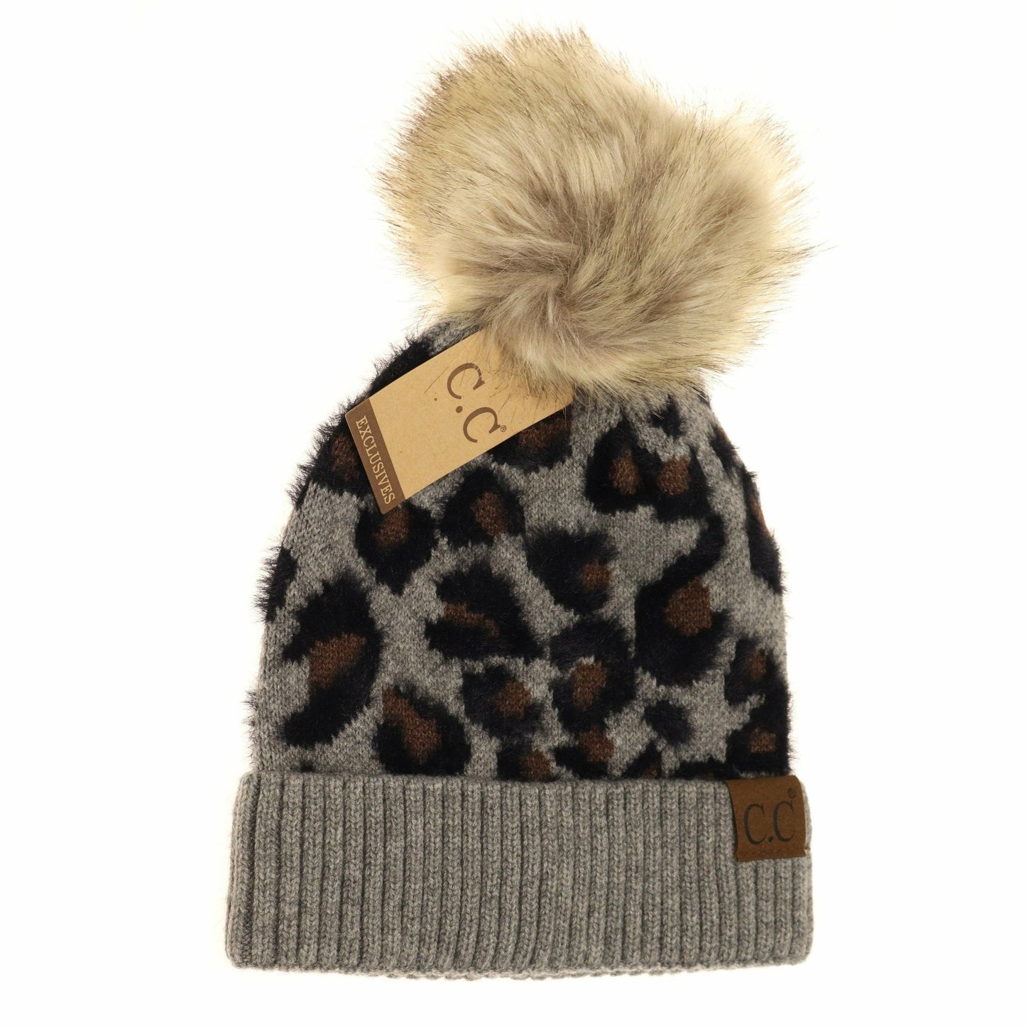 Ivory Leopard Pom Beanie
