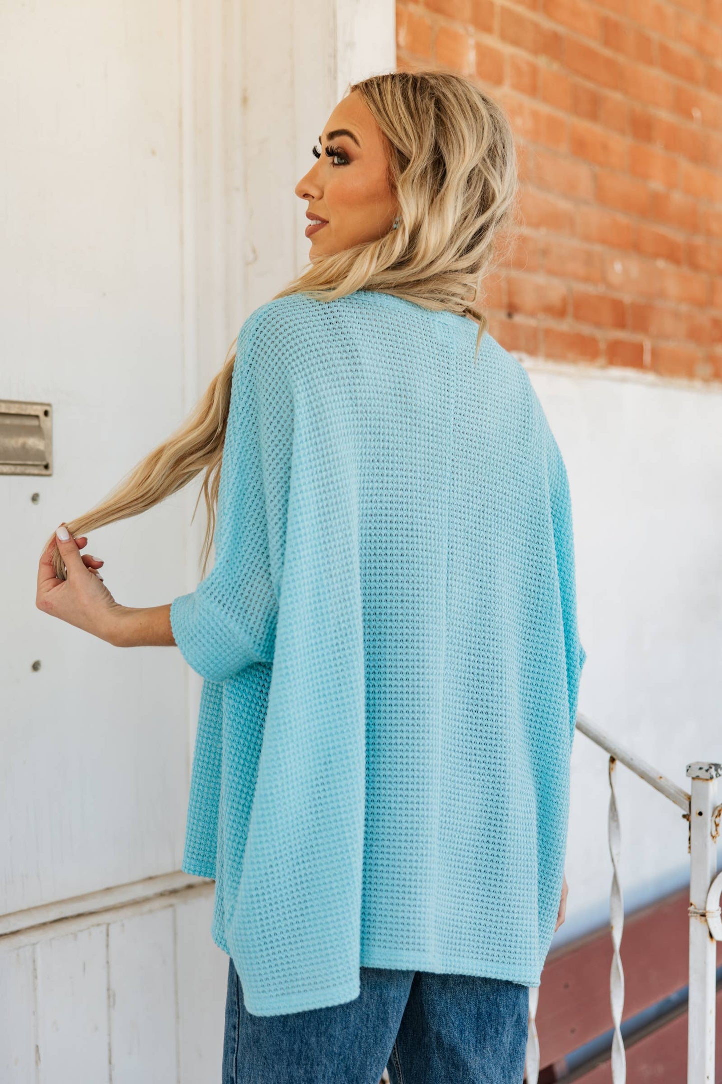Crochet Oversized Relaxed Fit Poncho Top: NAVY / S/M