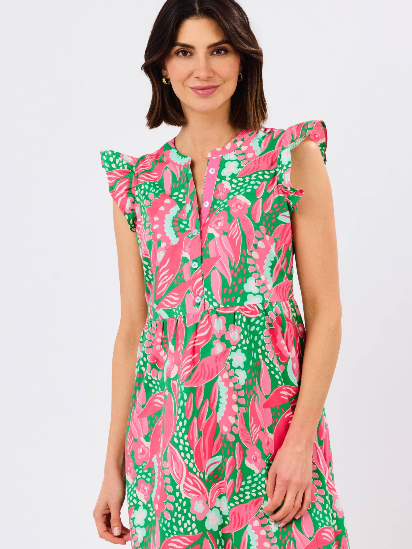 Riley Flutter Sleeve Dress | Canopy Gleam Green: XS