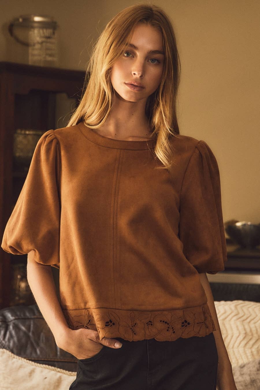 Chestnut Puff Sleeve Top