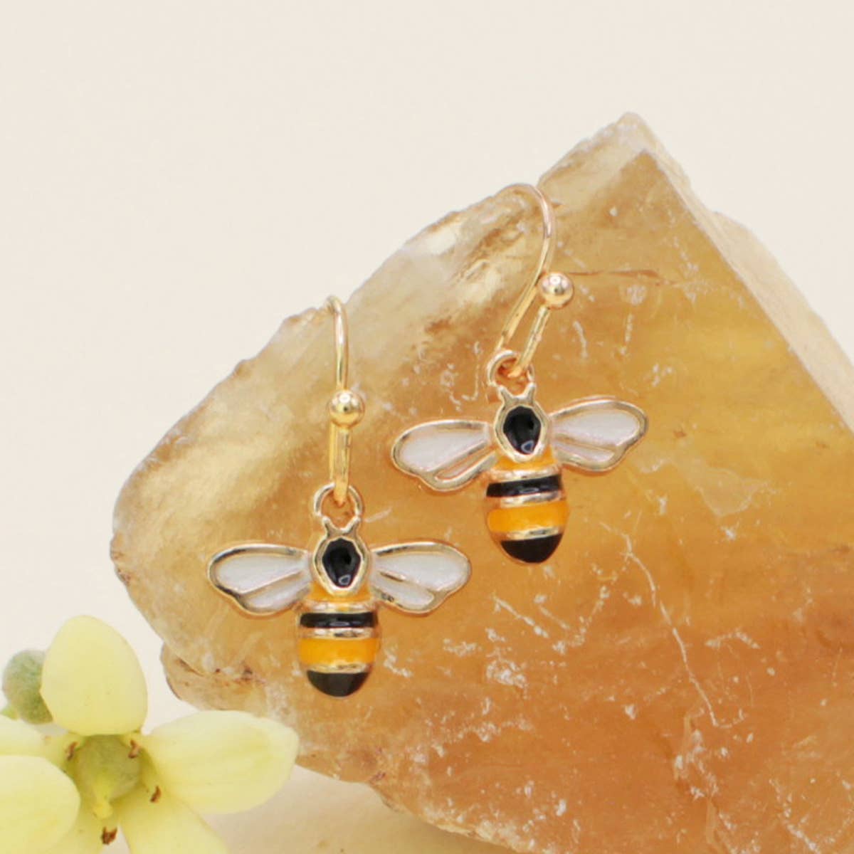 Bitsy Bee Gold Enamel Earrings