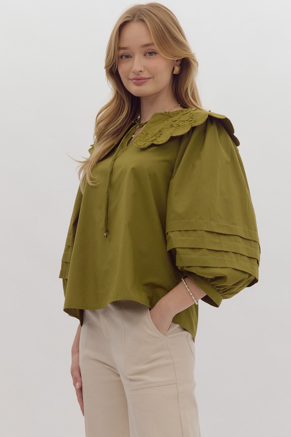 Olive Scalloped Blouse