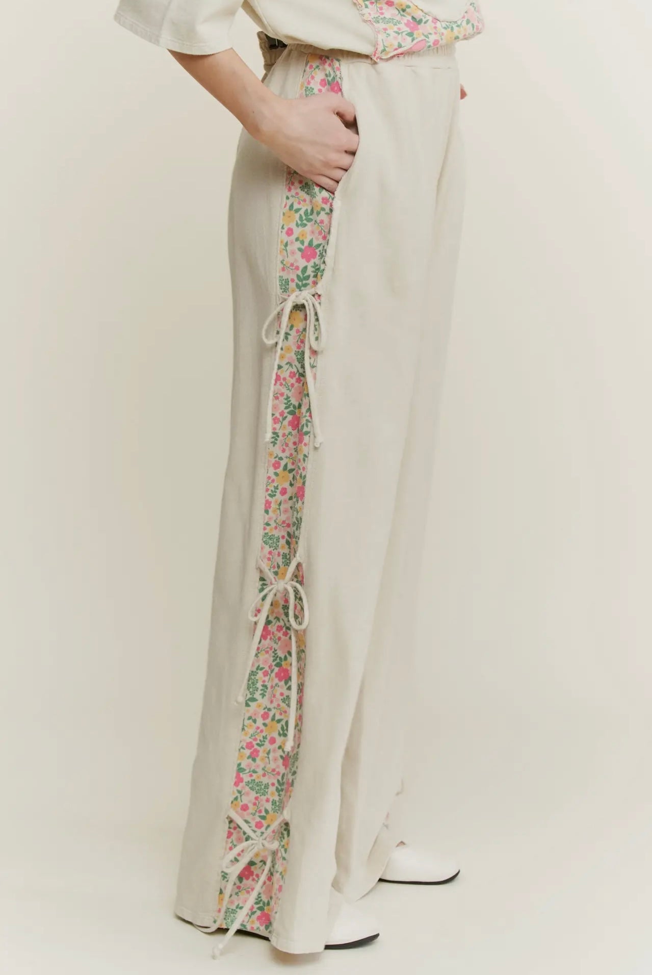 J Her Natural Mineral Wash Floral Bow Pants
