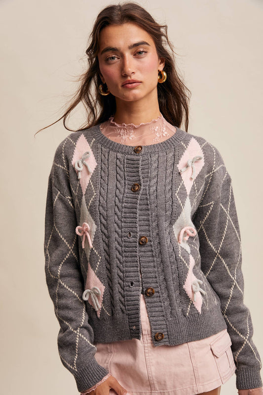 Sweetheart Argyle Bow Cardigan