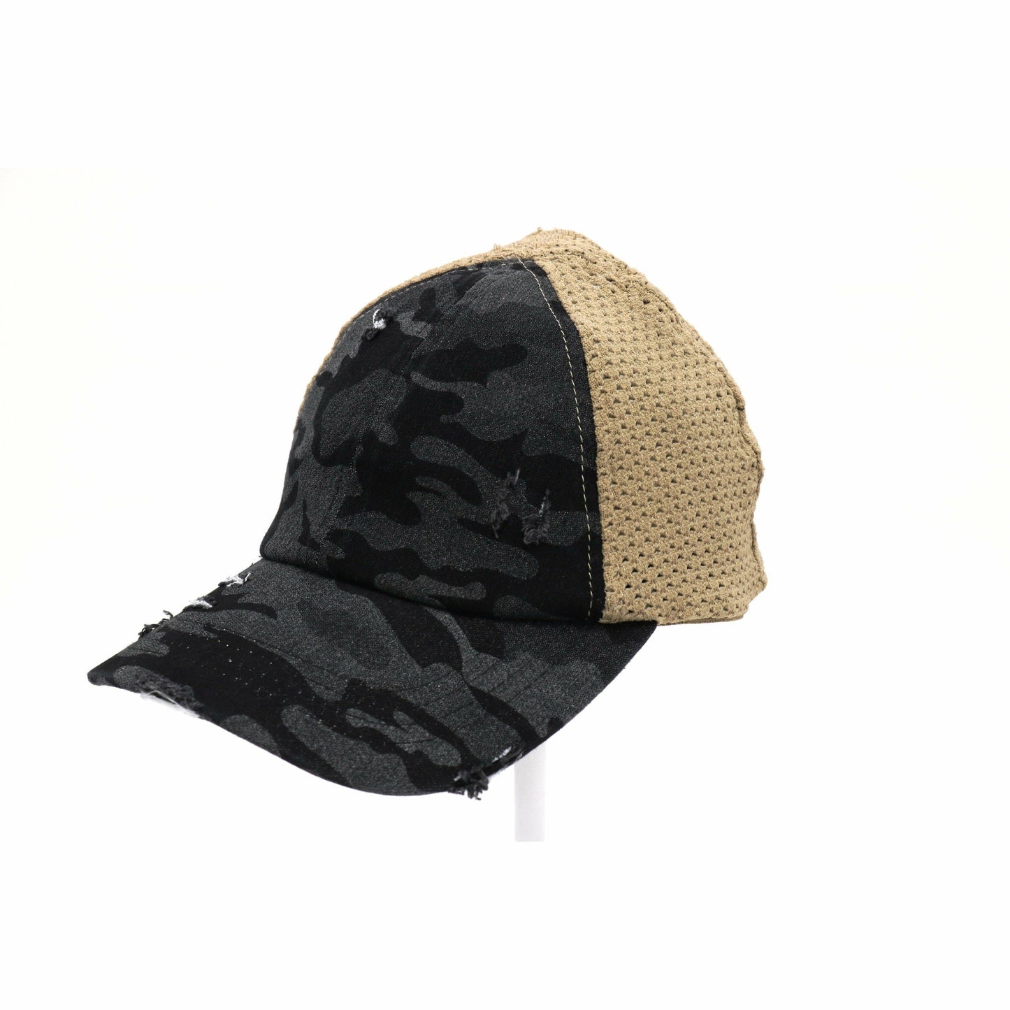 Washed Denim Camouflage Stretch Mesh High Pony CC Ball Cap