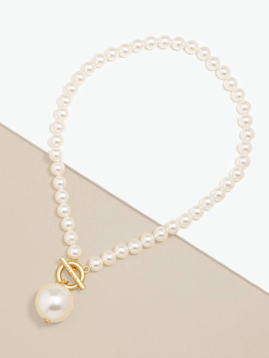 Pearl Pendant Collar Necklace: Matte Gold/Pearl