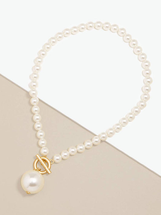 Pearl Pendant Collar Necklace: Matte Gold/Pearl