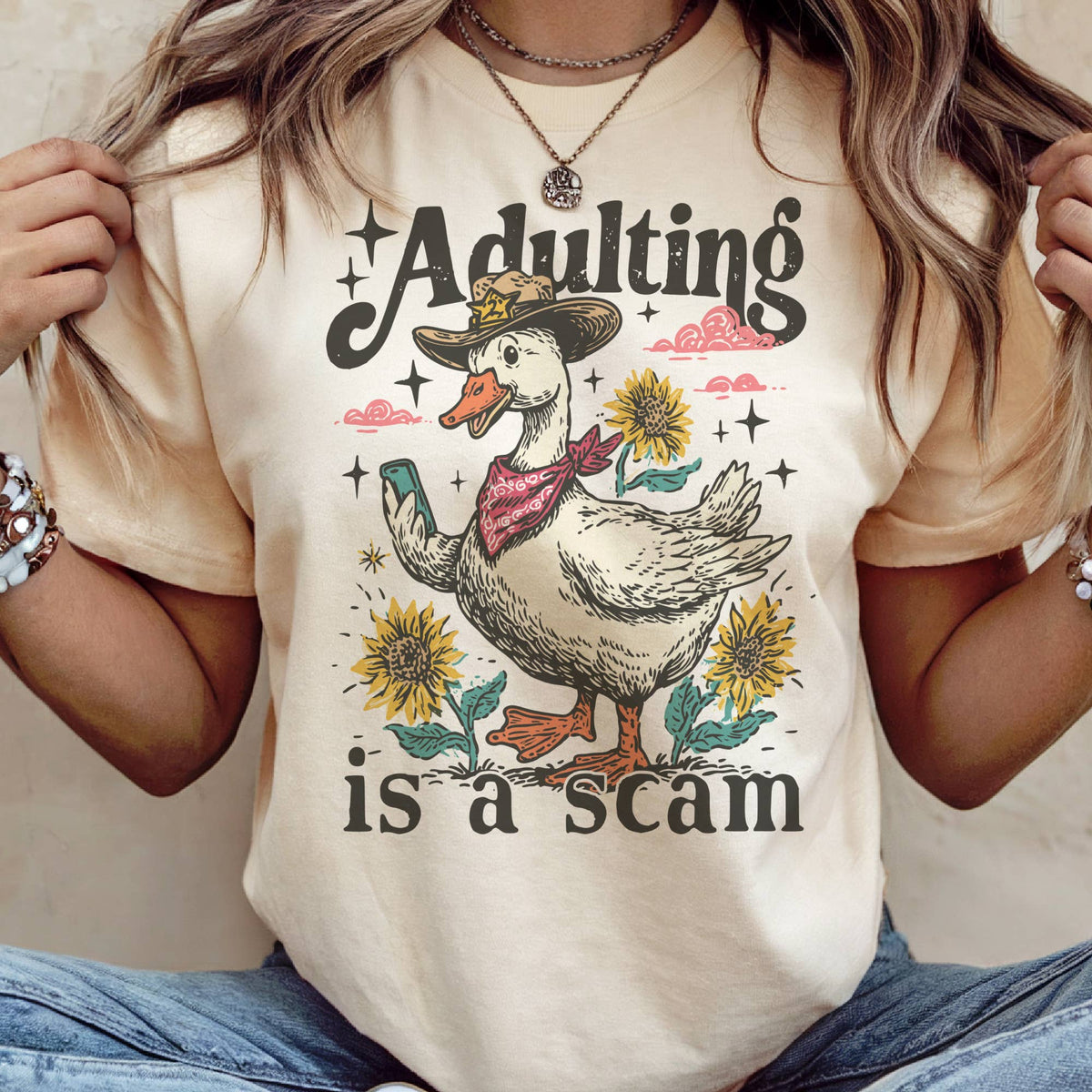 Sarcastic Duck Adulting Is A Scam Relatable Graphic Tee: Cream / Small